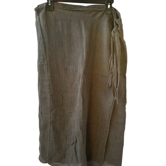 Zara Dark Olive Linen Wrap Skirt with Side Tie - Picture 2 of 5
